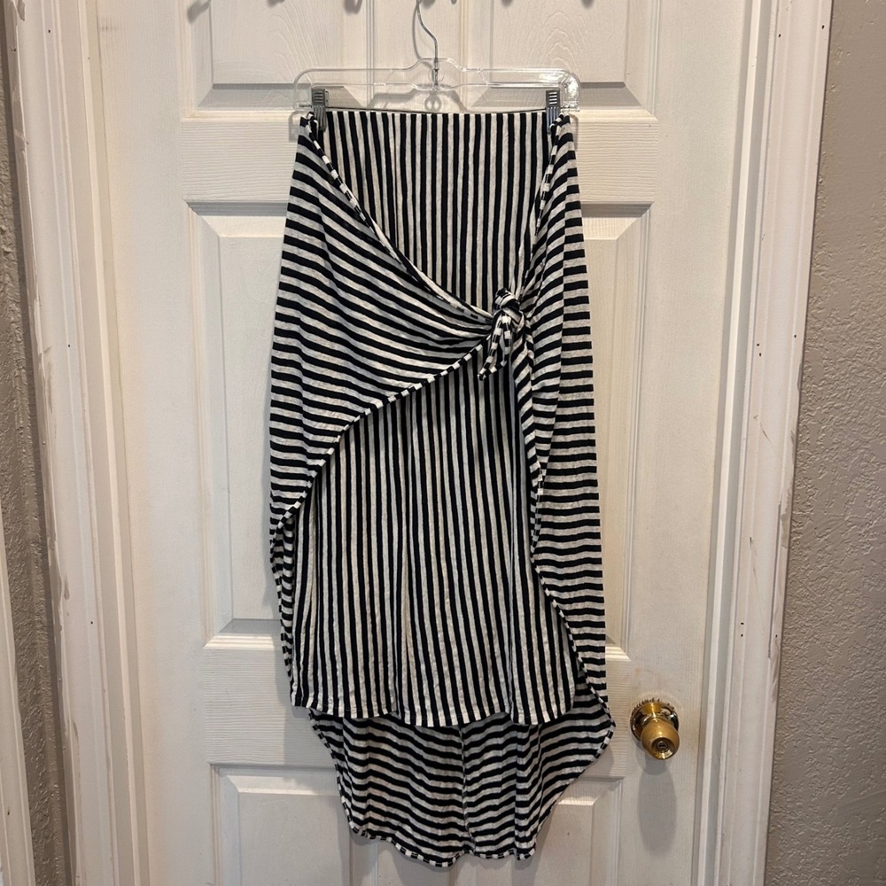 Splendid X Margherita Lined Linen Striped High Low Wrap Tie Skirt Resortwear L